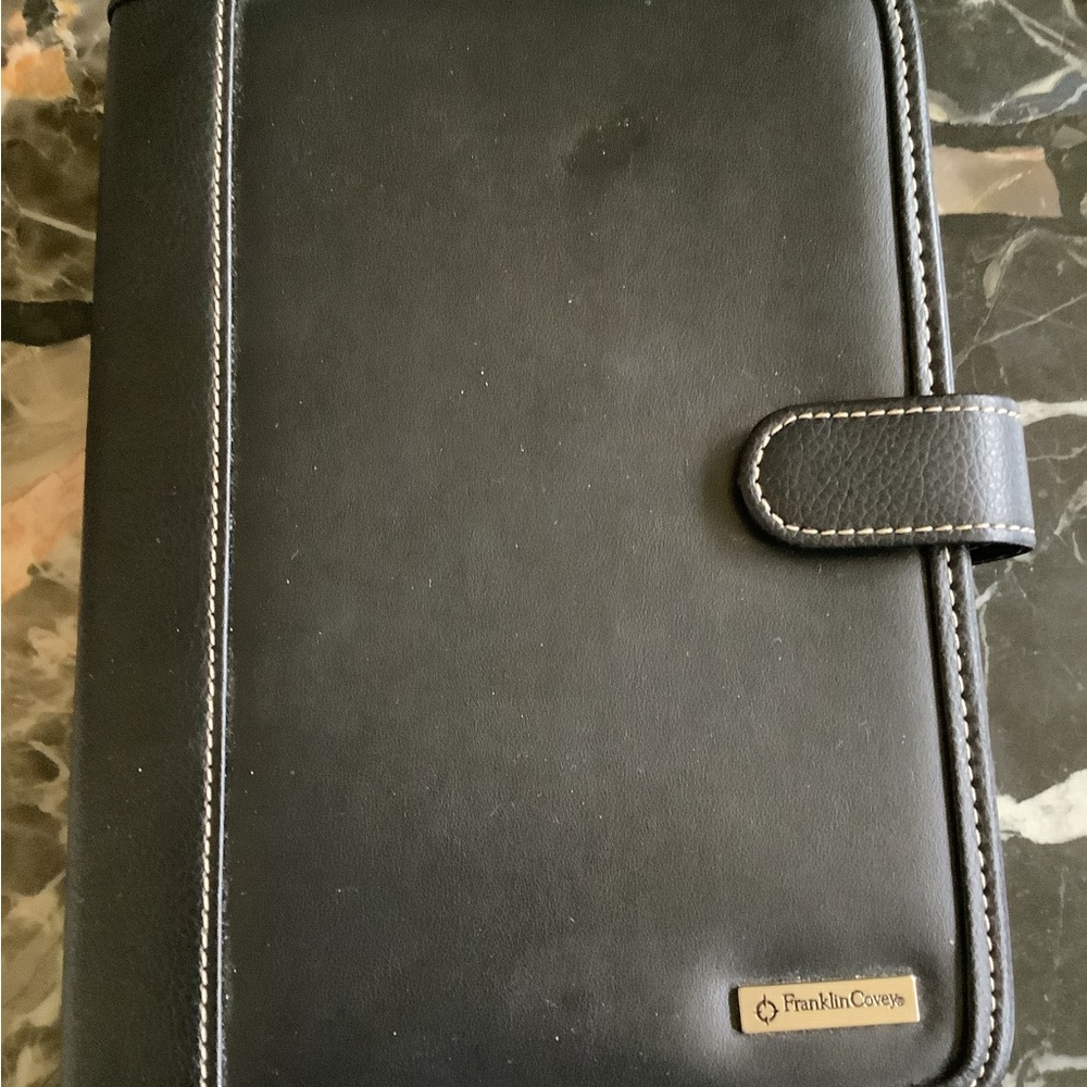 Franklin covey black leather bound planner organizer journal 7x9.5